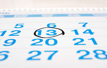 number thirteen on a office calendar marked by the soft-tip penの写真素材