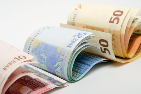 background made of euro banknotes of different value