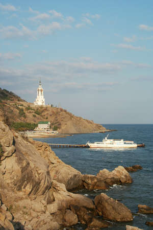 church on a knap in the Crimeaの写真素材