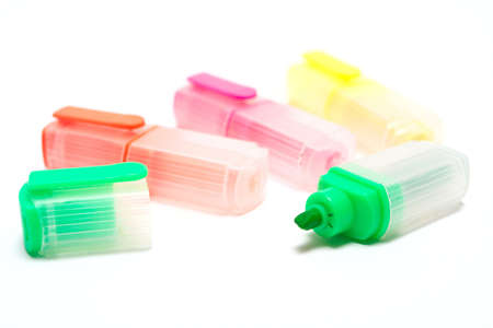 multicolors markers on a white backgroundの写真素材