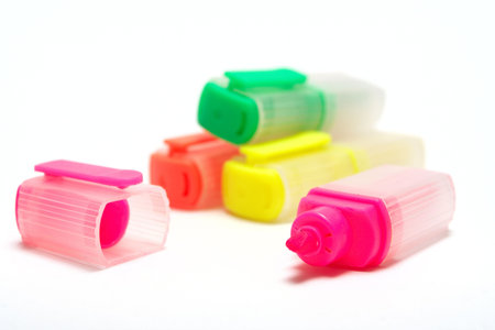 multicolors markers on a white backgroundの写真素材