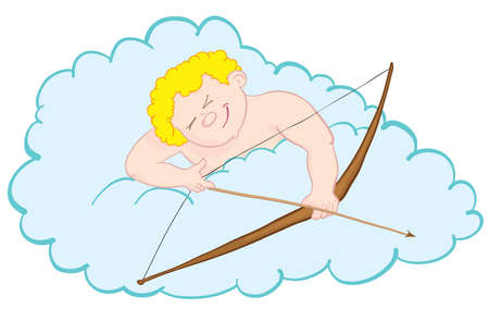 little cute cupid flying at the clouds hits his targetのイラスト素材