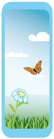 daisy and flying butterfly vertical iconのイラスト素材