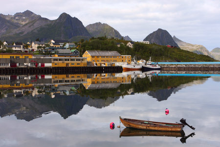 view of norwegian fisherman village, Senja island, Norwayの写真素材