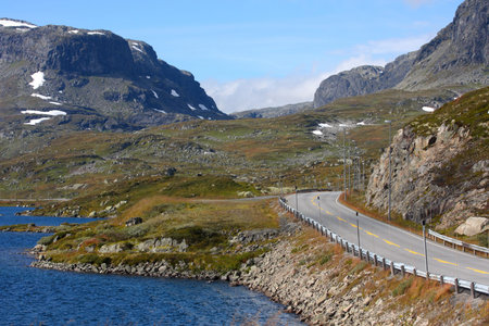 road at the norwegian mountainsの写真素材