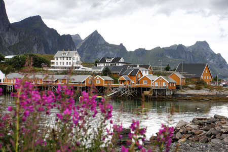 wooden house at the Lofoten archipelago, norwayの写真素材