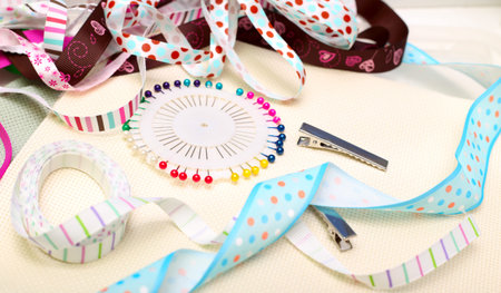 scrapbook background  ribbon with decoration の写真素材