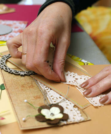 scrapbook background. Card and tools with decoration の写真素材