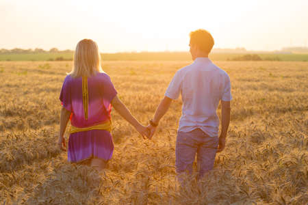 woman and man in the fieldの写真素材