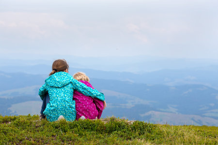tourist girls and mountain views
