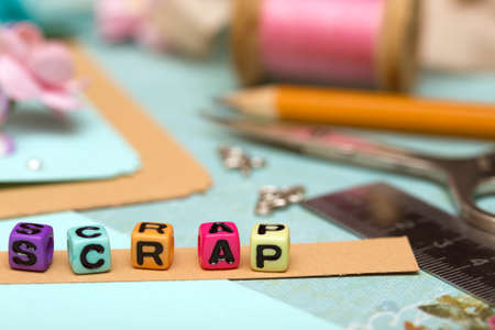 scrapbook background. Card and tools with decoration 
の写真素材