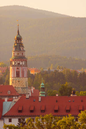 View of Cesky Krumlov at the sunset timeの写真素材