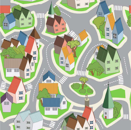cityscape birds eye view seamless vector patternのイラスト素材