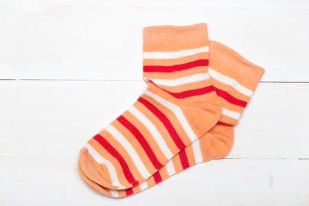 bright new socks on a white backgroundの写真素材