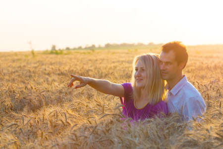 woman and man in the fieldの写真素材