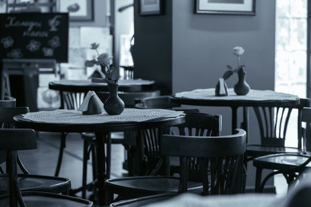 tables and chairs in a cafe