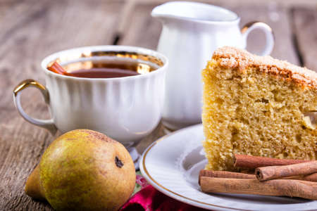 pear pie on a plateの写真素材