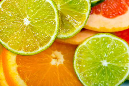 citrus background - lime, lemon, orange, grapefruitの写真素材
