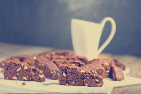 Italian biscotti cookies and tea on the tableの写真素材