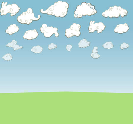 funny cartoon clouds on a blue sky backgroundのイラスト素材