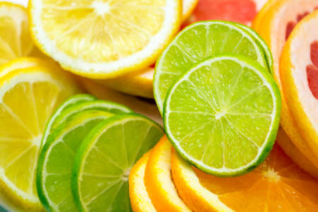citrus background - lime, lemon, orange, grapefruitの写真素材
