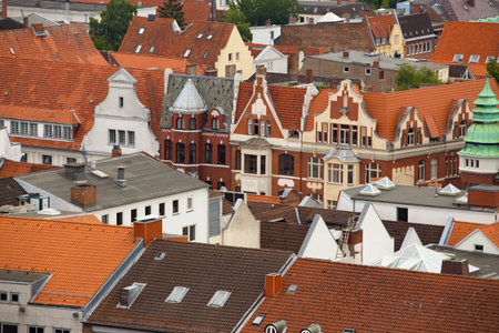 view of the roof in the city of Lubeck, Germanyの写真素材