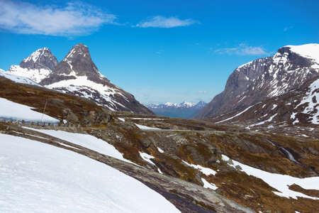Trollstigeveien - meandering road at the norwegian mountains, Norwayの写真素材