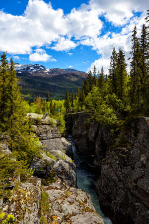 Canyon View at tre world famous waterfall Rjukandefossen, Norwayの写真素材