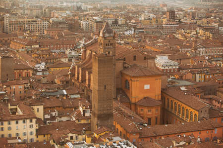a top view of the historic center of Bologna, Italyの写真素材