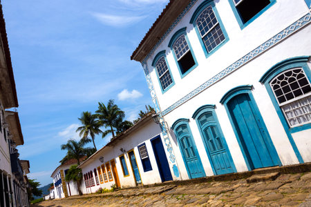 streets of the famous historical town Paraty, Brazilの写真素材