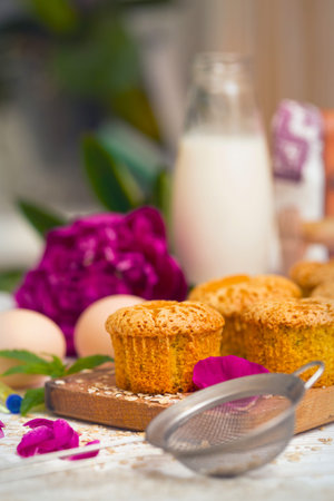 cupcakes. small tasty and healthy muffins on the kitchen table