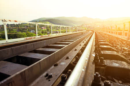 railway in the mountains - the rails closeupの写真素材