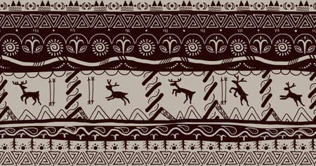 primitive folk scandinavic border seamless patternのイラスト素材