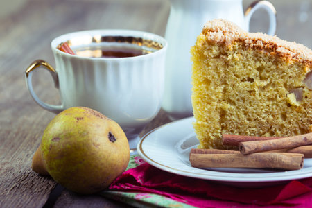 pear pie on a wooden table close up