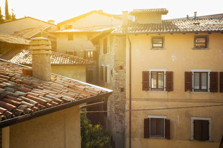 house in a small town Tremosine at the sunset time. Italy.の写真素材