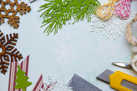 scrapbook background. christmas card and tools with decoration の写真素材