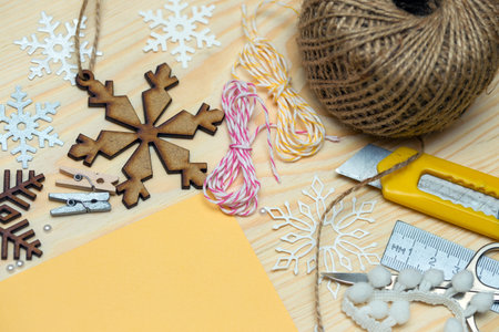 scrapbook background. christmas card and tools with decoration 