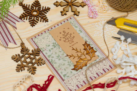 scrapbook background. christmas card and tools with decoration の写真素材