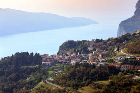 beautiful view of the famous small town Tremosine at Lake Garda, Italy.の写真素材