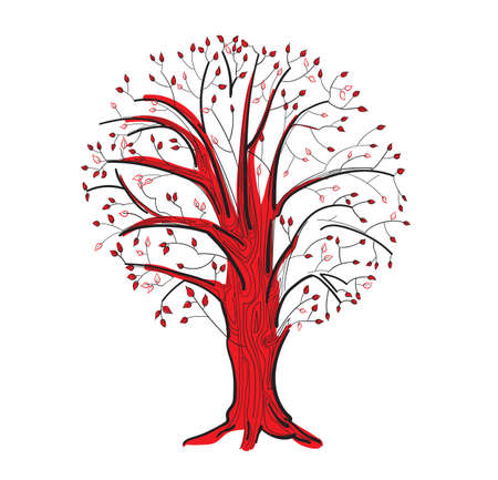 Abstract tree at the black and red colours on a white backgroundのイラスト素材