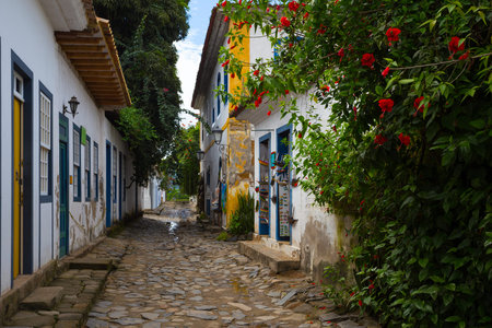 streets of the famous historical town Paraty, Brazil の写真素材