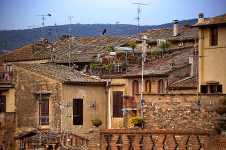 old town San Gimignano at the  province of Siena. Tuscany, Italyの写真素材