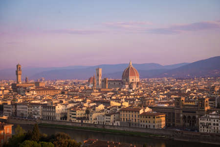 view of Florence at the sunrise time from the viewpointの写真素材