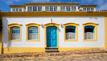 bright colored facade of house at the Parati Brazilの写真素材