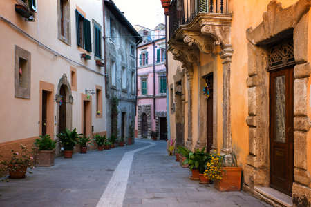 View of the streets in the old  famous tuff city of Sorano, province of Siena. Tuscany, Italyの写真素材