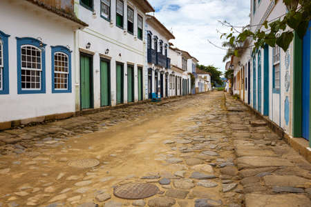 streets of the famous historical town Paraty, Brazilの写真素材