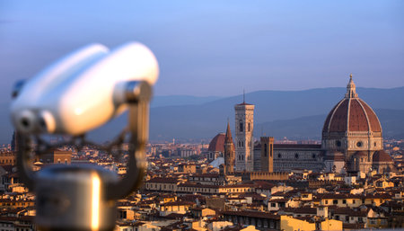 view of Florence at the sunrise time from the viewpoint,  italyの写真素材