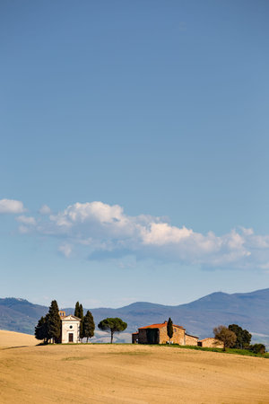 View of the cappella di vitaleta. Tuscany, Italyの写真素材