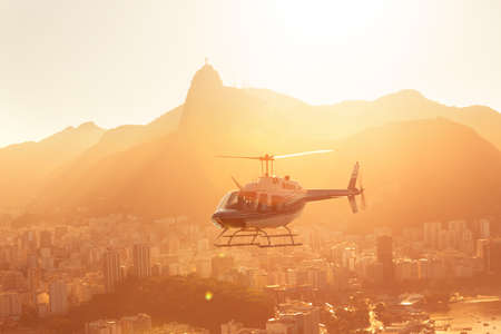 helicopter and Rio de Janeiro aerial view at sunny day, brazilの写真素材