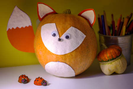 Halloween - children's creativity of a pumpkinの写真素材